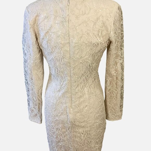 Tadashi Sho Tan Plunge V-Neck LS Lined Embroidered Lace Mini Dress 12 NWT - Picture 6 of 9